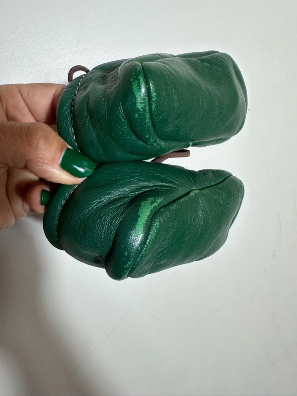 Baby Green Leather Moccasin Walker Shoes with Brown Laces