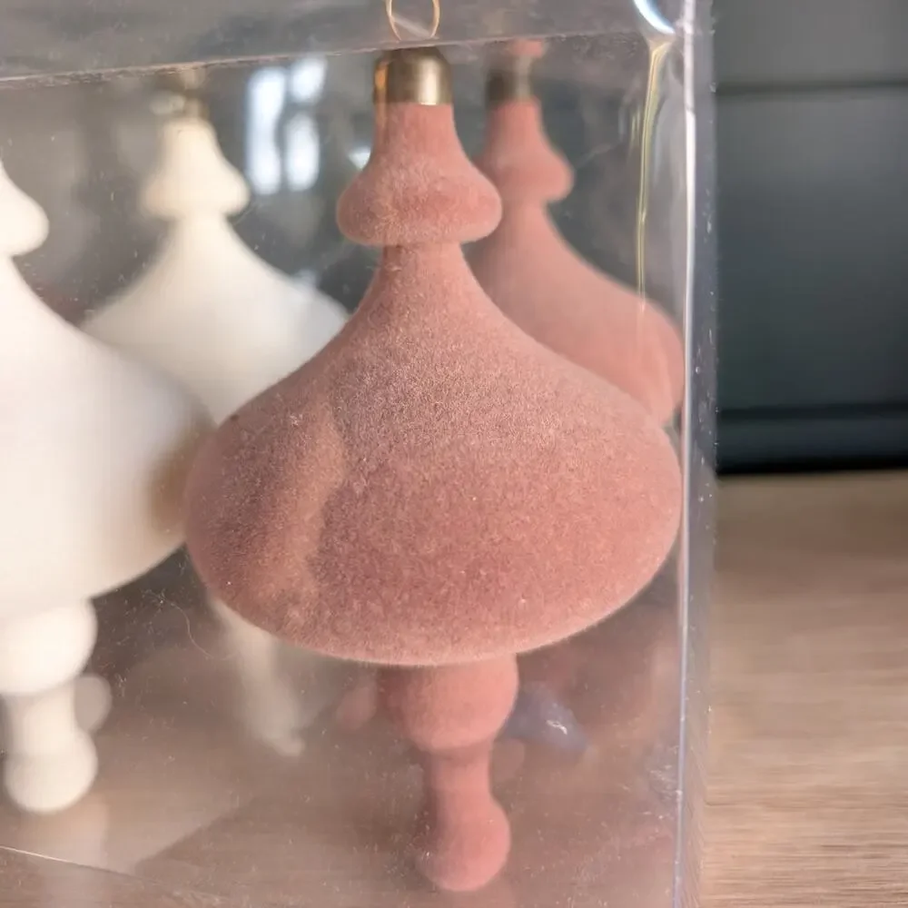 NEW Hobby Lobby Brown Cream Flocked Finial Ornament Set of 6