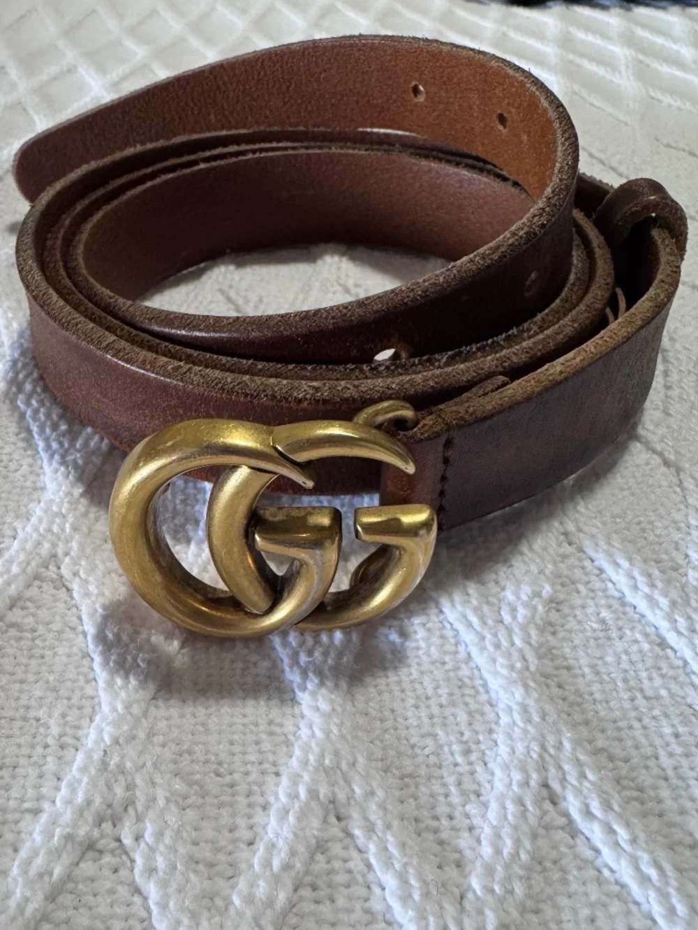 Gucci Brown Leather Belt with Antique Gold Double G Buckle