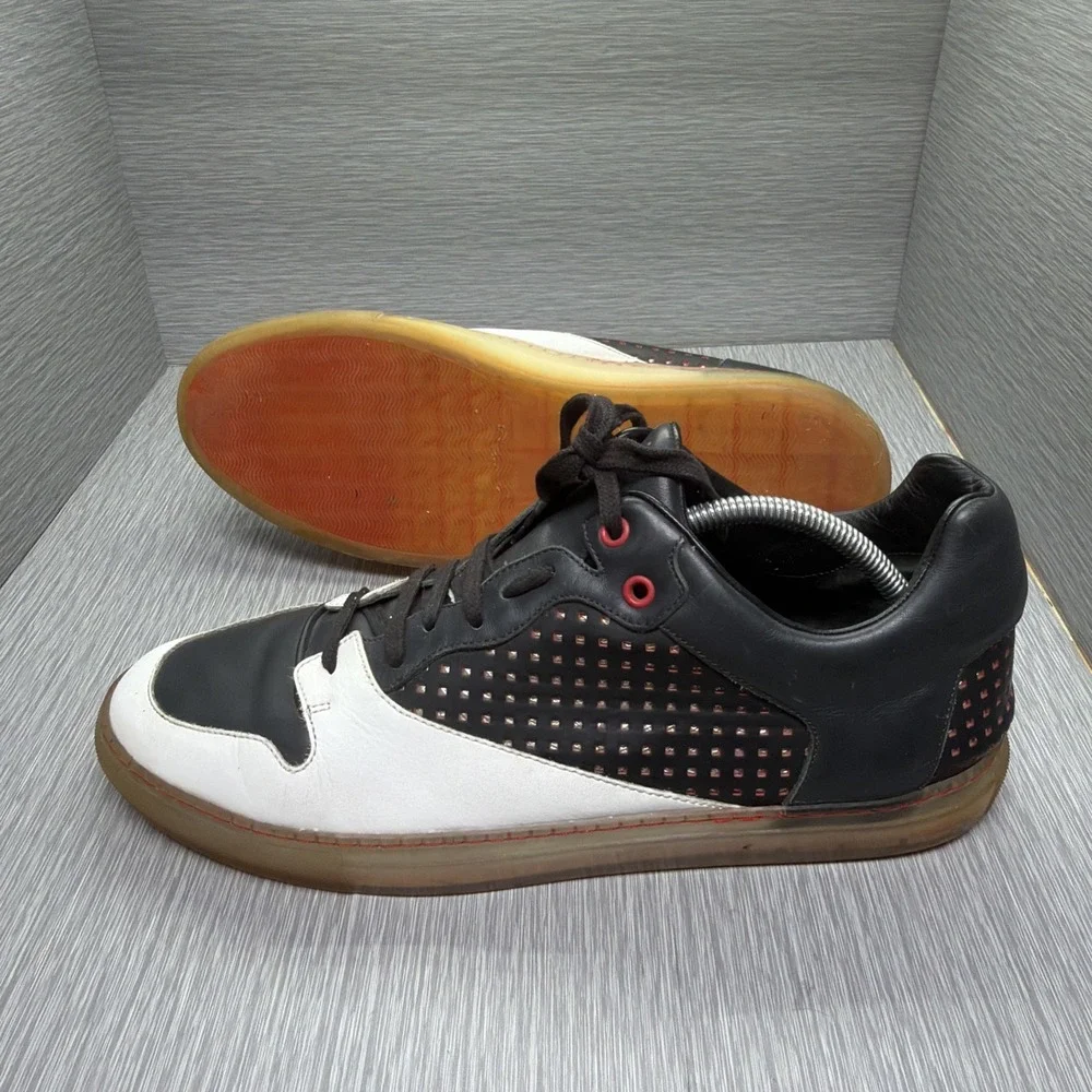Balenciaga Arena Low Sneakers Black White Leather Mens EU 46 US‎ 13 Red Accent