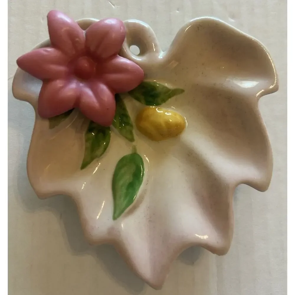 Vtg 1940s Zanesville‎ Glazed Earthenware Pottery Pink trinket dish Teabag Holder