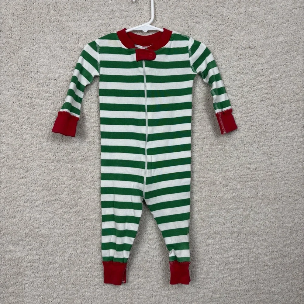 Hanna Andersson Pajamas Toddler 12-18 Months White Green‎ Stripe Organic Cotton