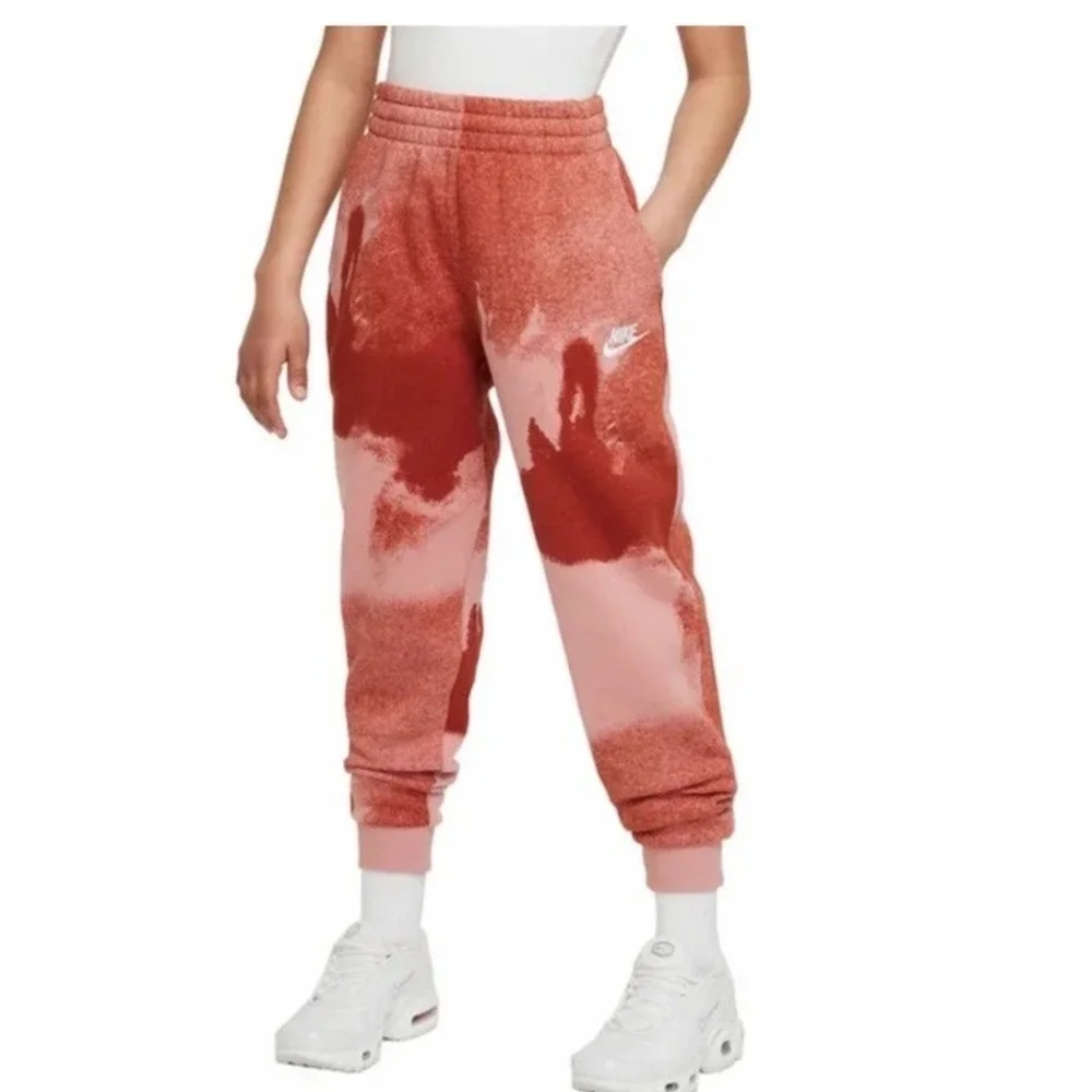 Nike Kids Sportswear‎ Club Fleece Joggers Pink Red Tie Dye Sweatpants Large L