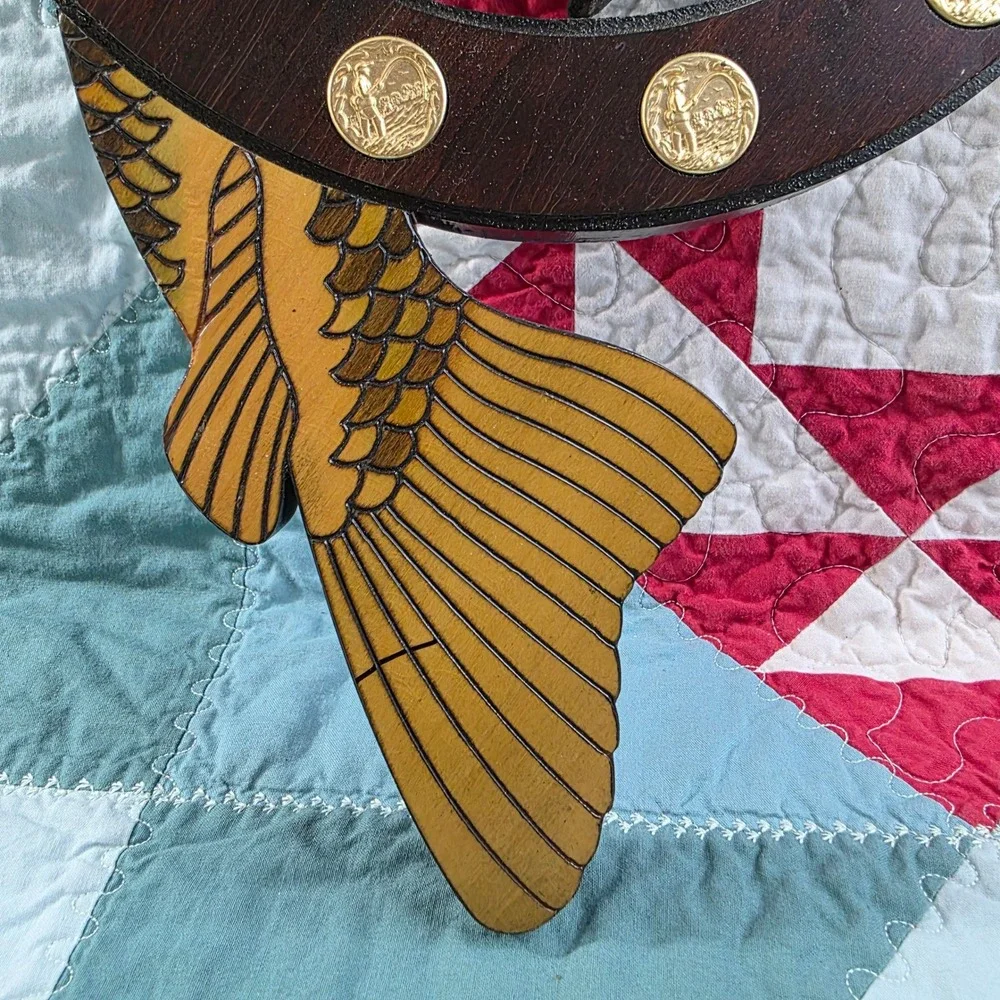 Vintage Largemouth Bass Wood Wall Clock with Fishing Medallions Analog Decor