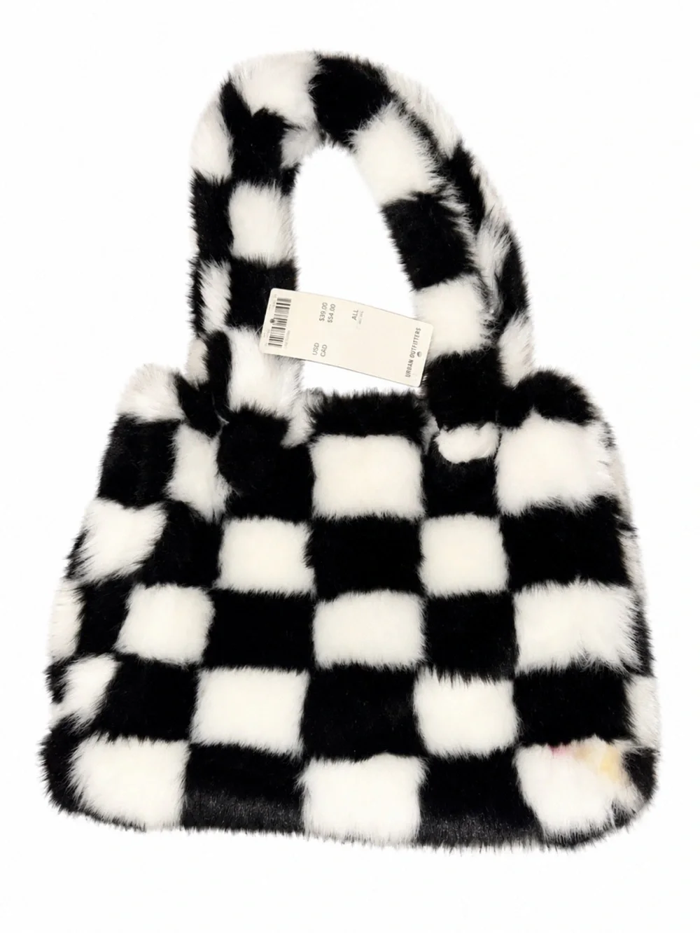 Urban‎ Outfitters Black and White Checkered Faux Fur Tote Bag