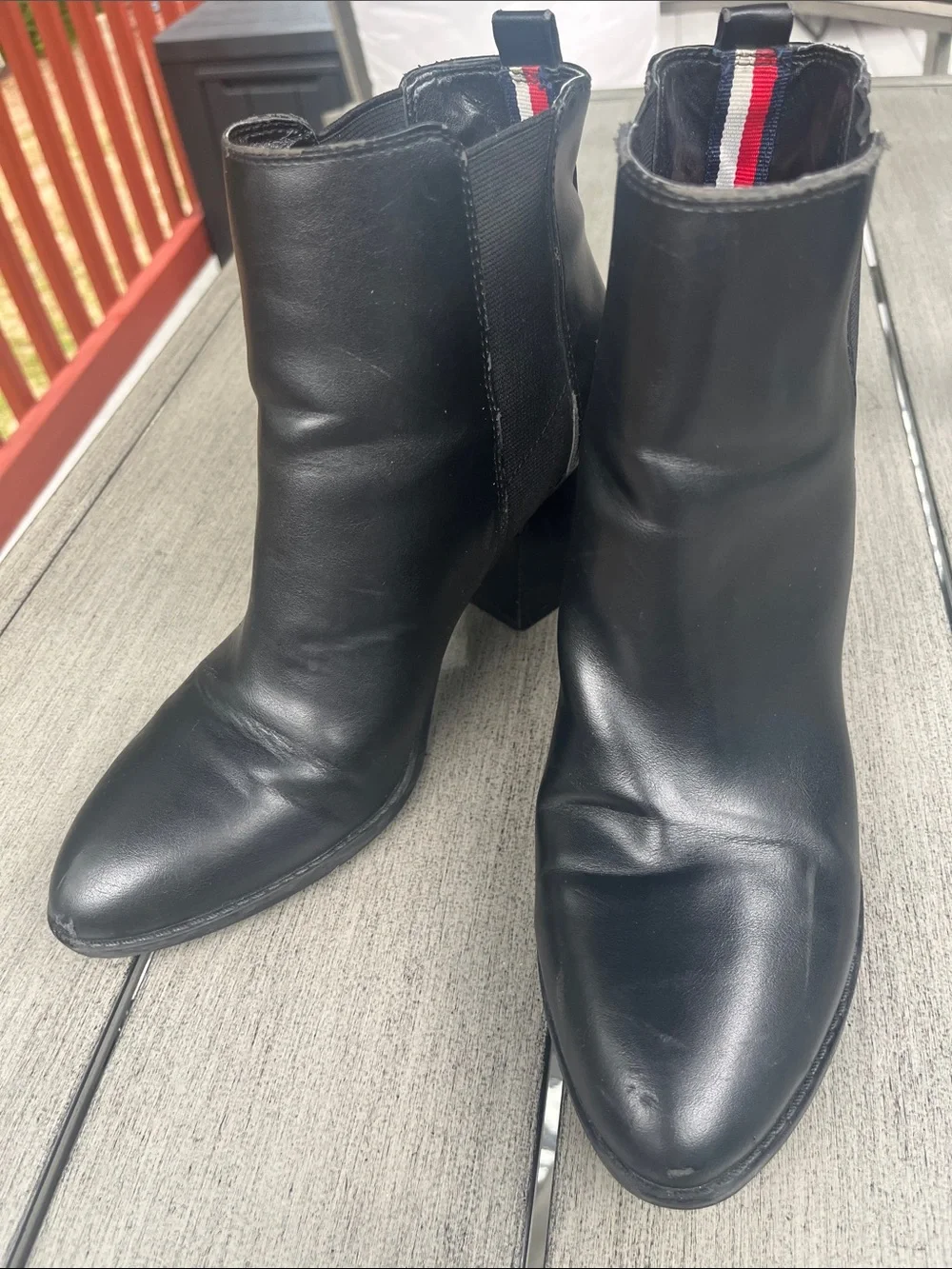 Tommy Hilfiger Black Leather Ankle Booties with Signature Stripe