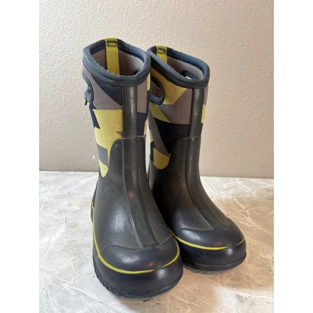 Bogs Kids Classic Geo Waterproof Insulated Rain Boots Grey Yellow 71996-469