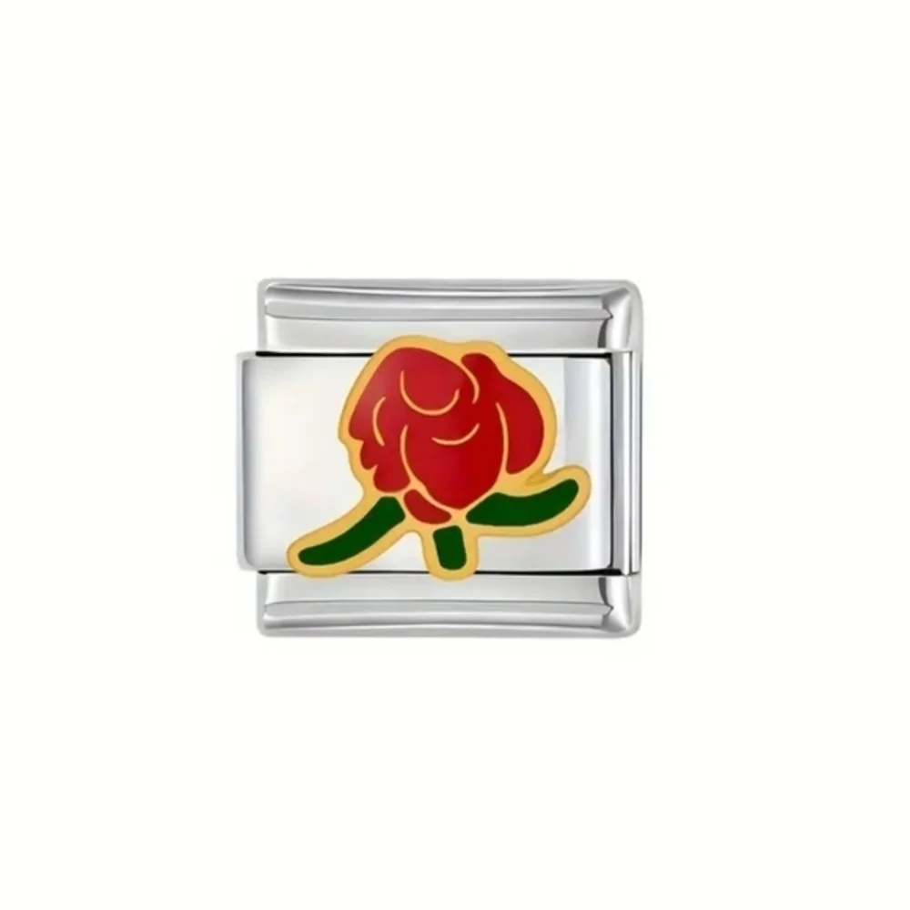 Italian Charmlink Red Rose for‎ Charm Bracelet 9mm Stainless Steel
