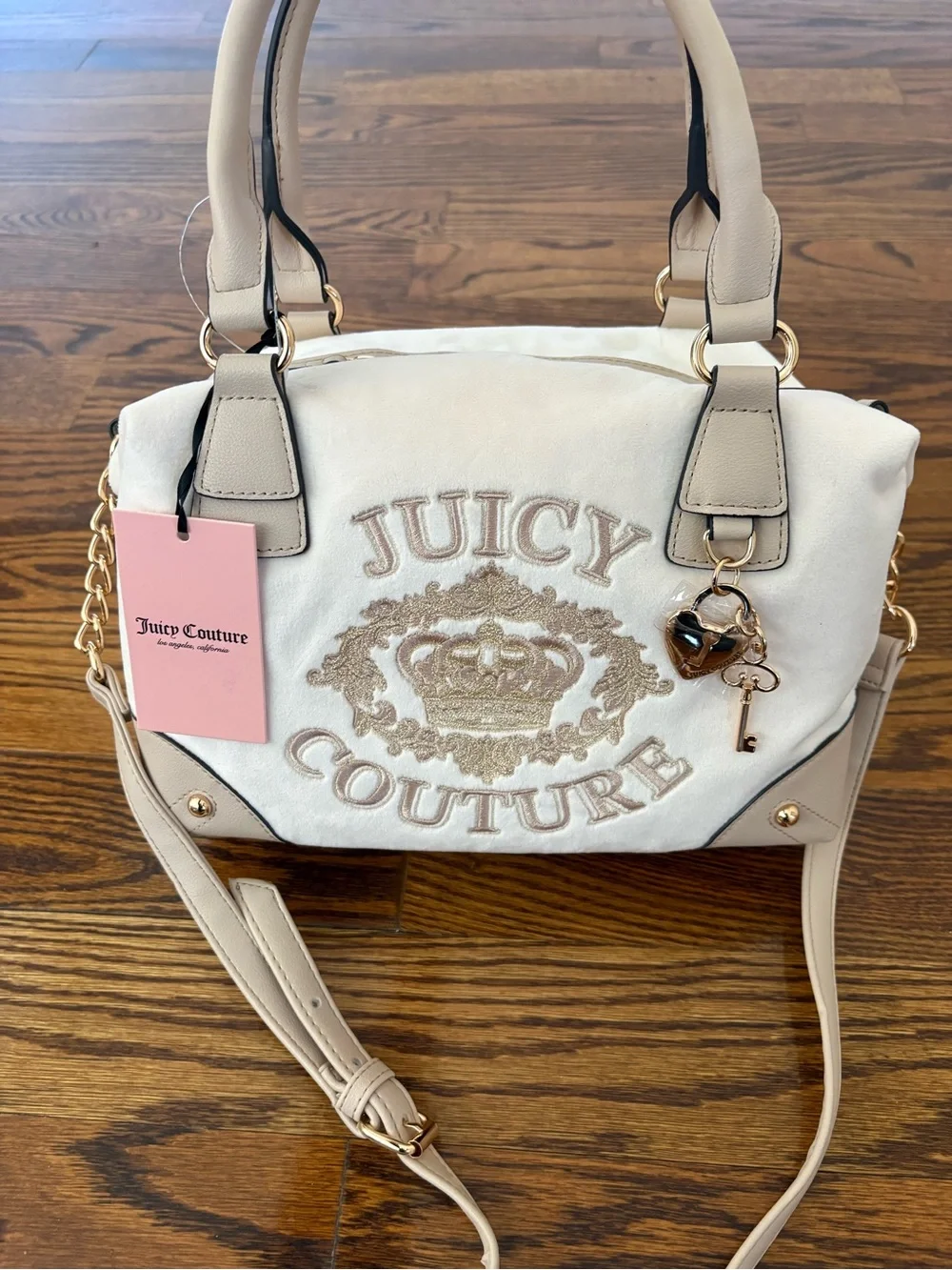Juicy Couture Cream and Gold Embroidered Satchel