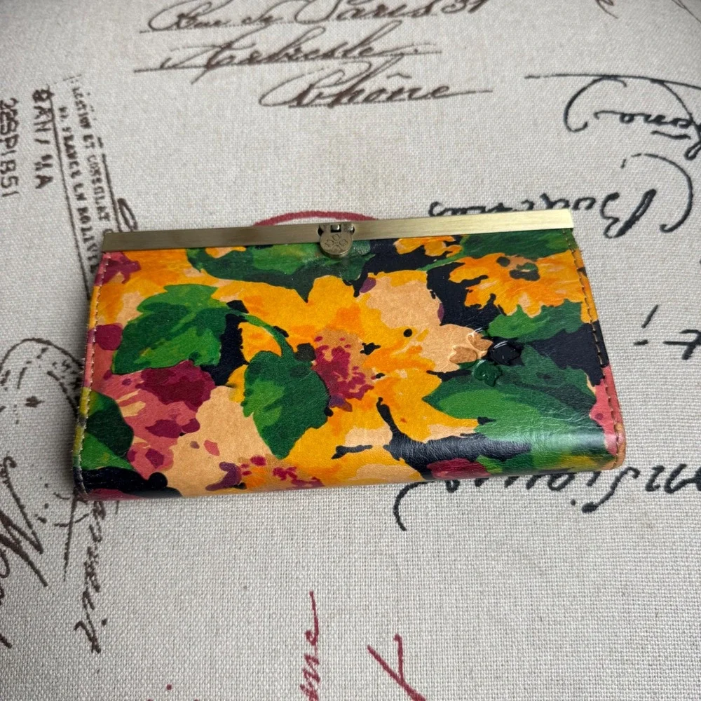 Patricia Nash Floral Italian Leather Frame Wallet Kiss Lock Multicolor Vintage