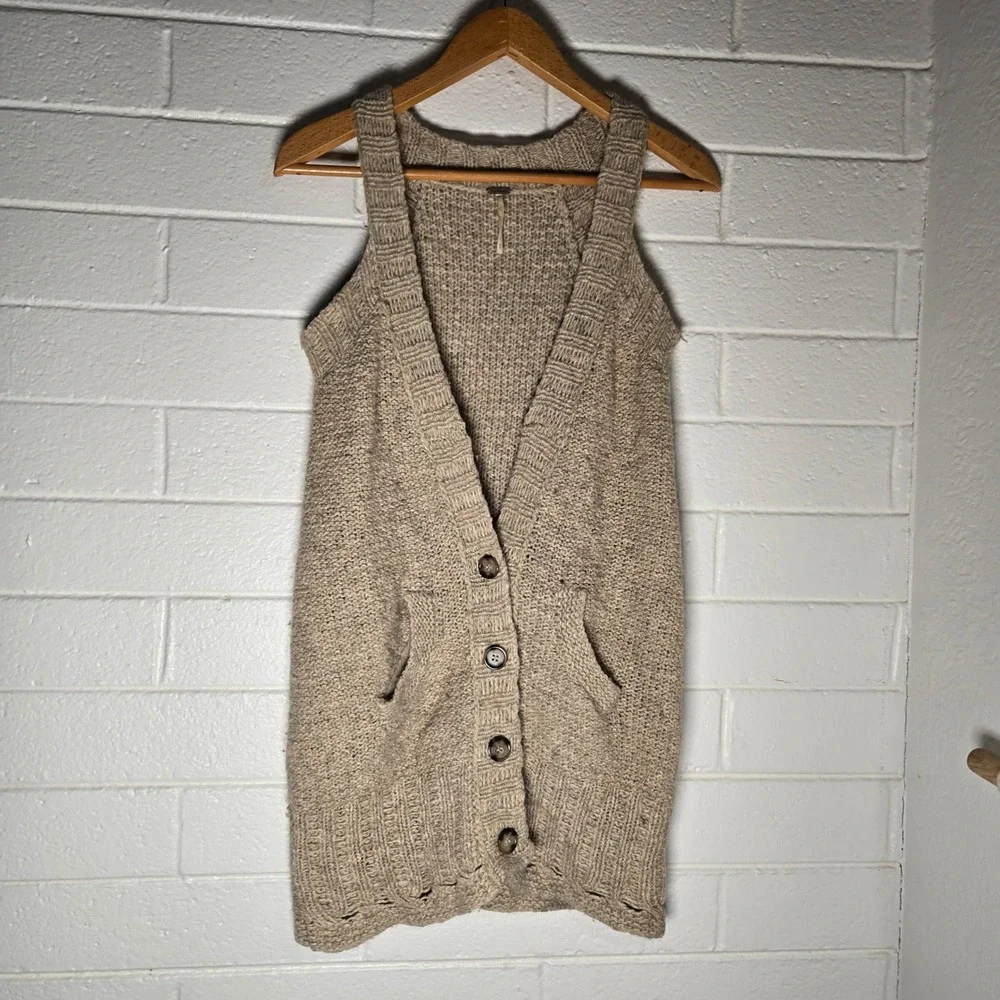 Free People Womens Napoli Sweater Duster Vest Wool Blend Chunky Knit Long Medium