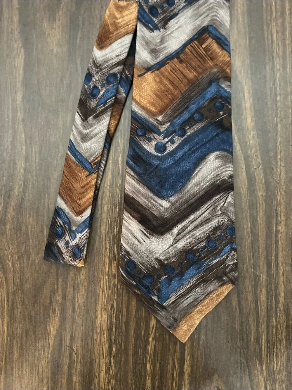 Vintage 1980-90s 100% Silk Men's Tie Abstract Paint Blue Green Brown USA Hipster