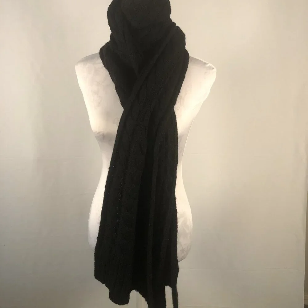 Soia & Kyo Black Cable Knit Wool Blend Scarf Wrap – One Size