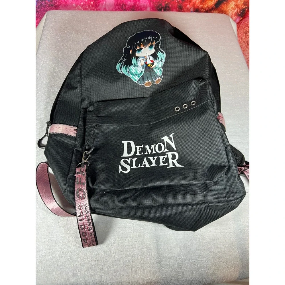 Demon Slayer Anime Backpack Black Pink Muichiro Tokito Laptop Bag Streetwear