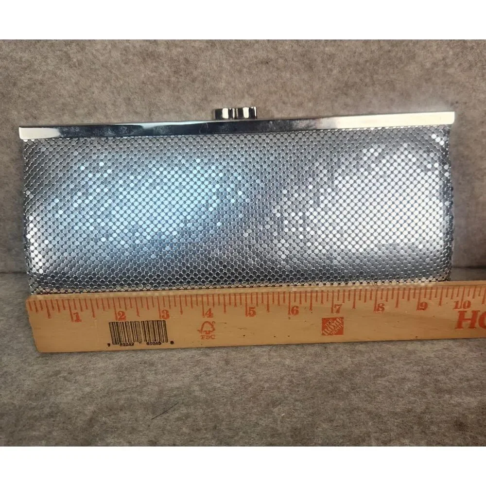 Vintage Valerie Stevens Women's Silver Mesh Clutch Purse With Chain & Mirror
