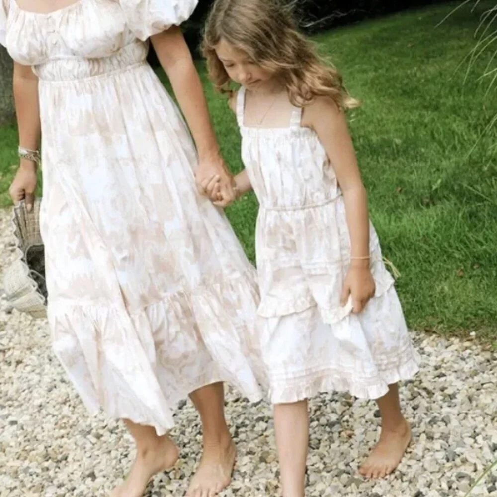 Cleobella Littles Jolene Dress in Watercolor Ikat Beige 3T