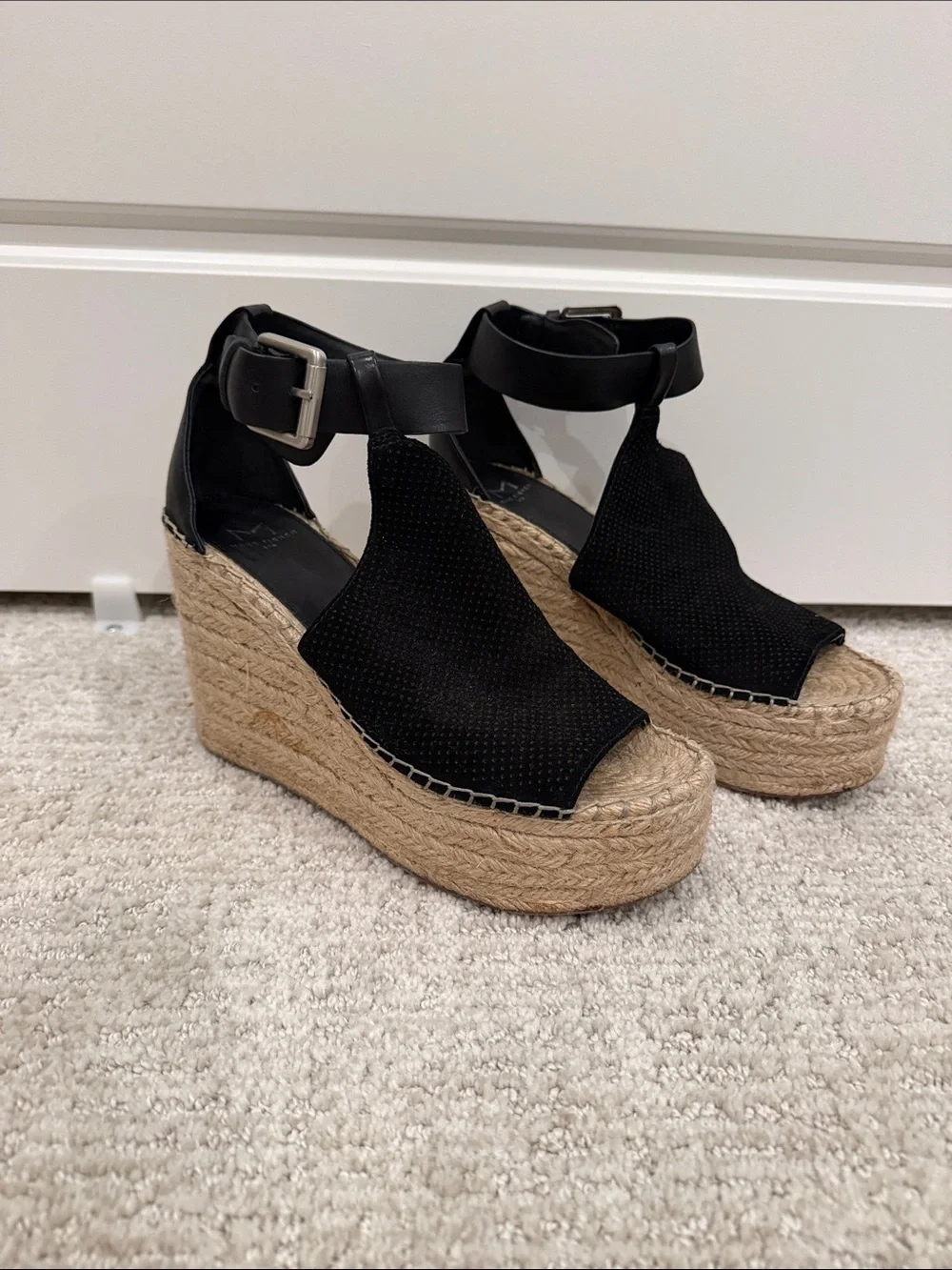 Marc Fisher Black Espadrille Wedge Sandals with Ankle Strap