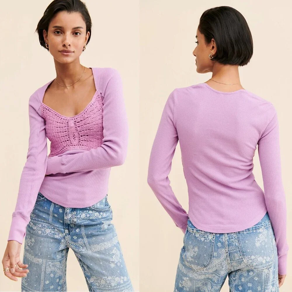NWT New $98 Free People Butterfly Dreams Purple Top Size M