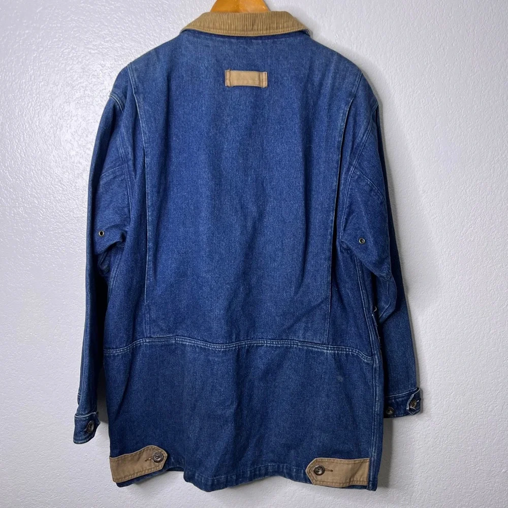 Vintage Eddie Bauer Denim Barn Chore Coat Blue Corduroy Flannel Lined Men Medium