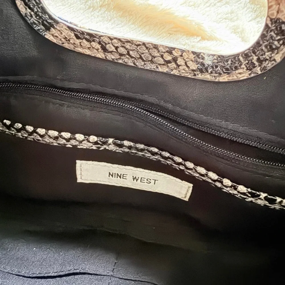 Nine West, Faux Snakeskin Envelope Clutch Handbag, Beige Gray Black