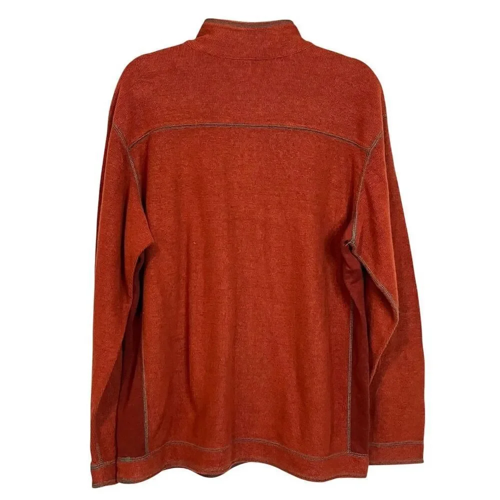 Tommy Bahama Men's Orange Quarter Zip Pullover Sweater Autumn Fall Comfy Cozy