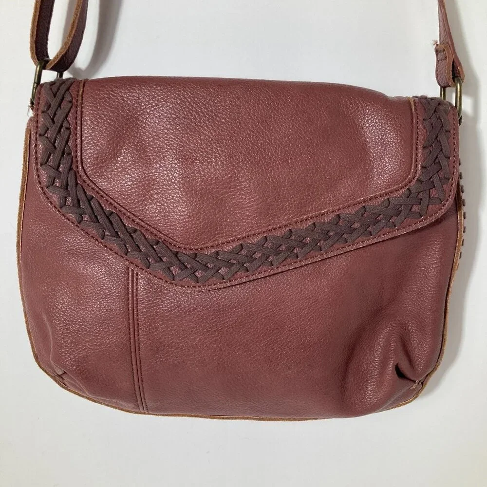 Womens Vegan Leather Chala Braided Boho Crossbody Purse Mauve Brown‎ 9 x 11