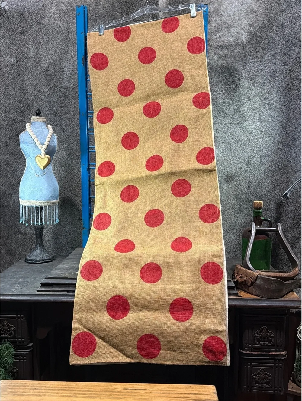 Polka Dot Burlap Table Runner with Red Dots