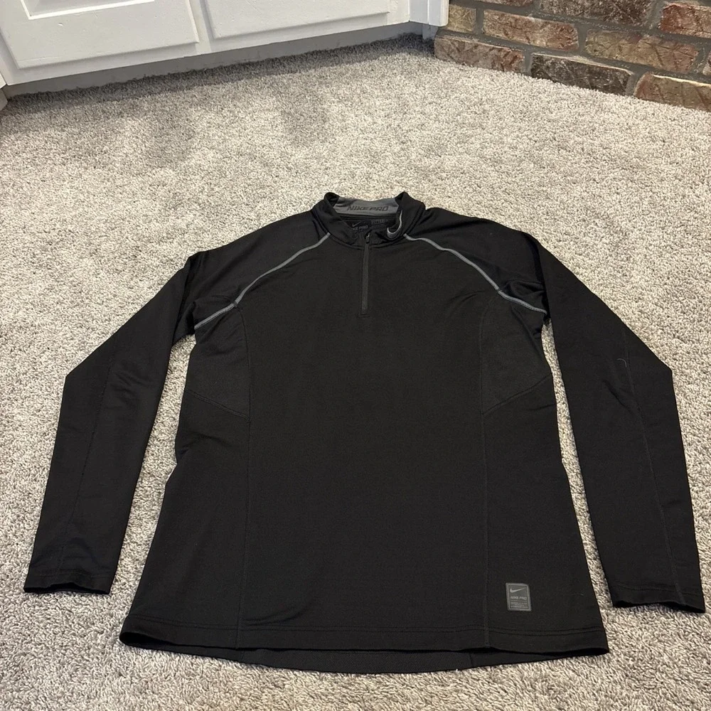 Nike Pro Shirt Mens XL 1/4 Zip Long Sleeve Black Fitted Dri Fit Pullover Black