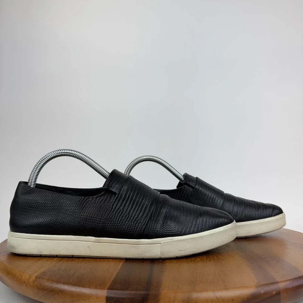 Womens Vince Black‎ Leather Scale Print Casual Slip On Sneakers Shoes Size 8 M