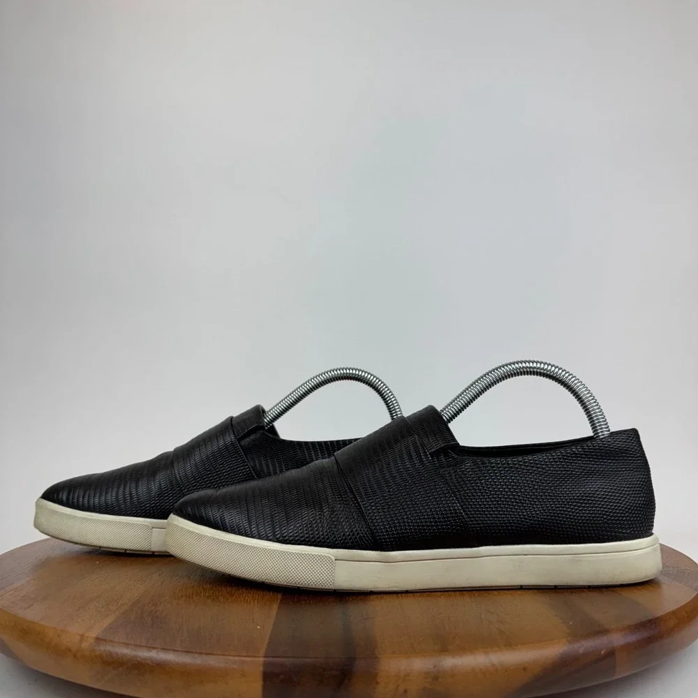 Womens Vince Black‎ Leather Scale Print Casual Slip On Sneakers Shoes Size 8 M