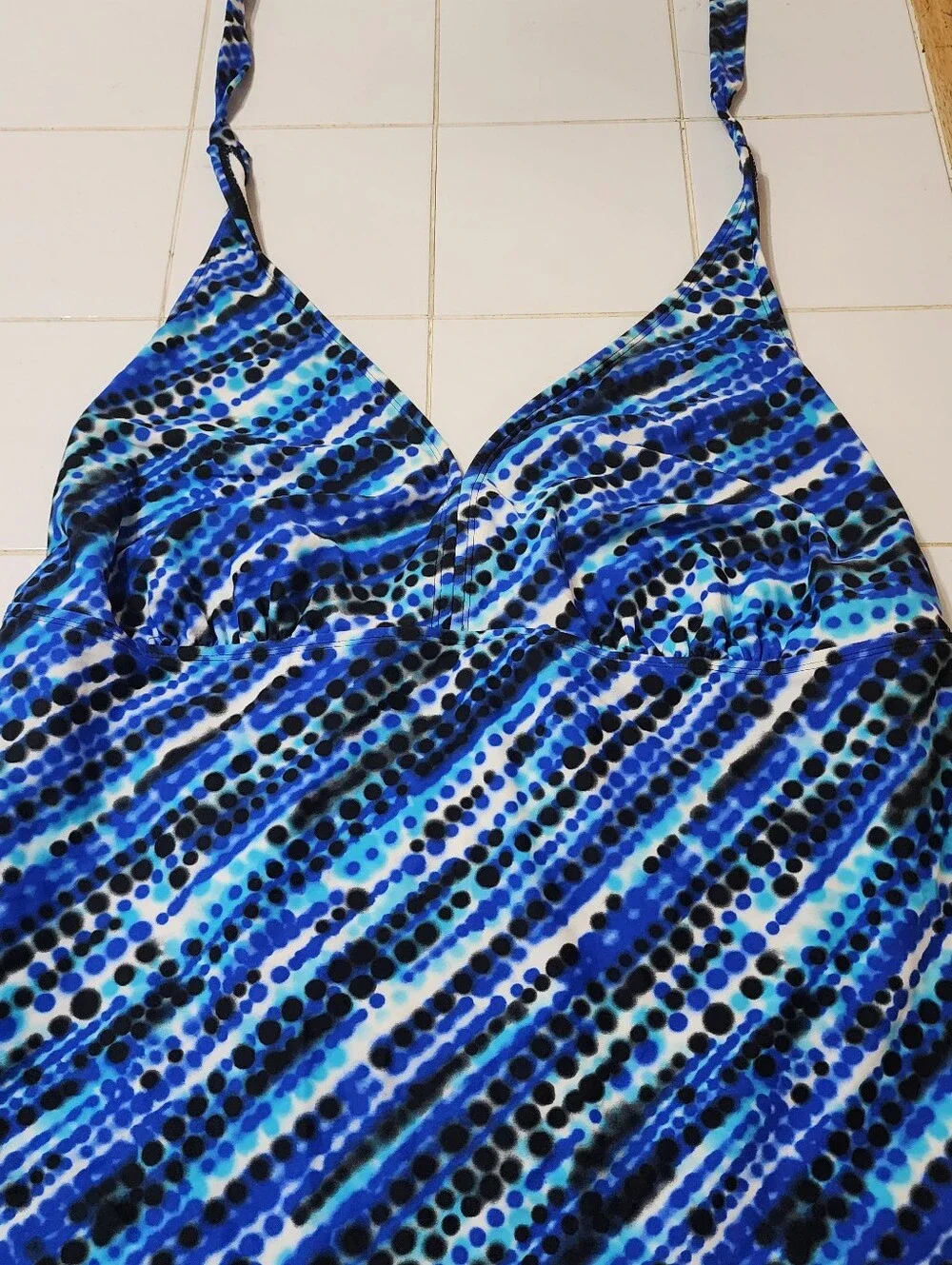 Blue Patterned Tankini Top