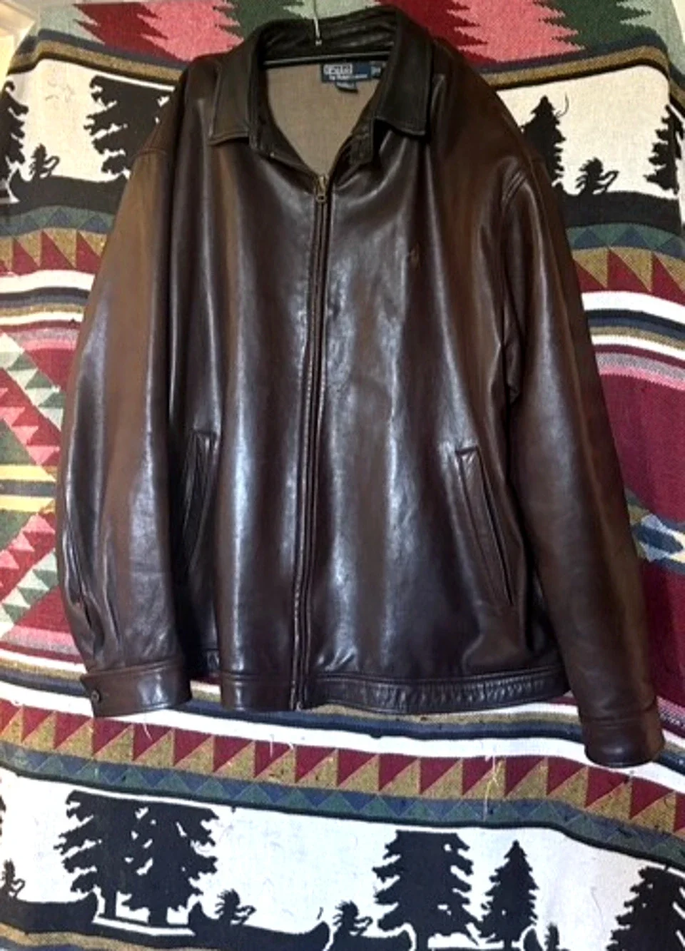Polo Ralph Lauren Men's XXL 100% Genuine Leather Jacket Brown Full Zip Lined