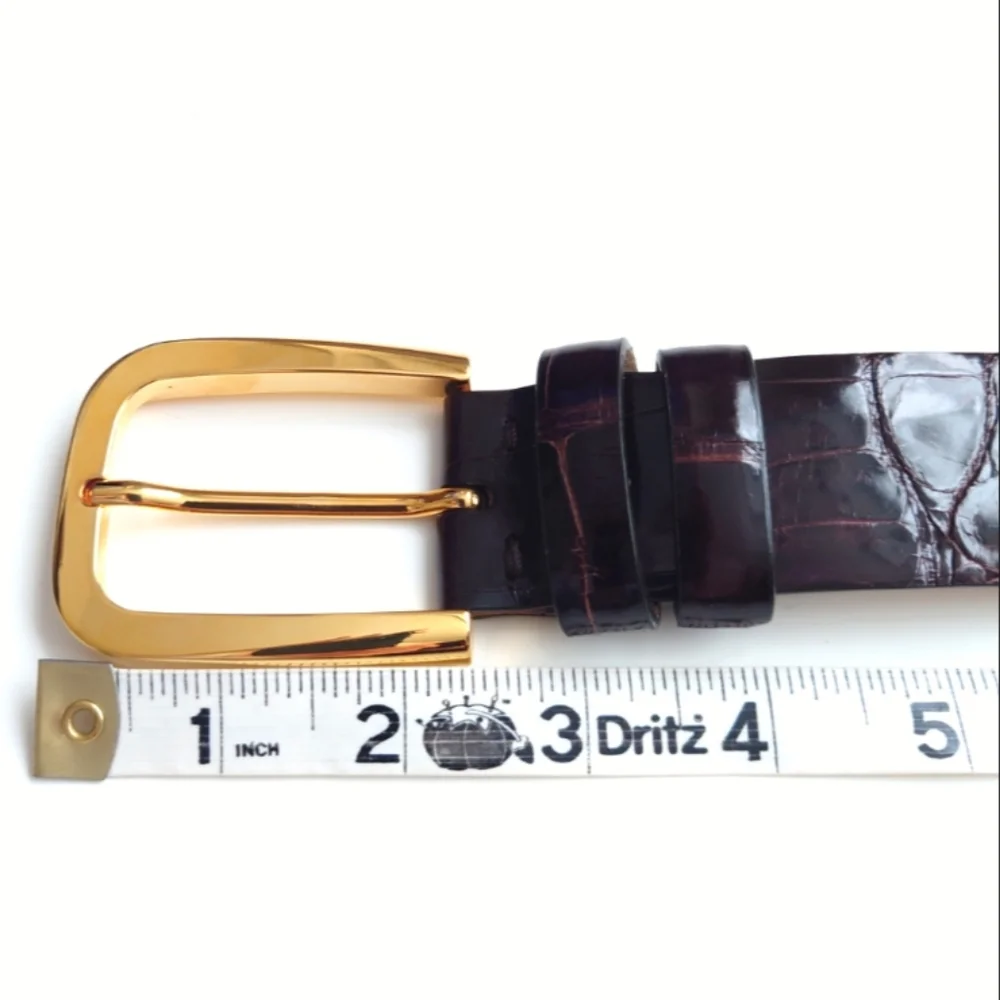 CORDOVANO VERONA Genuine Leather American Alligator Belt Brown Gold Tone Buckle