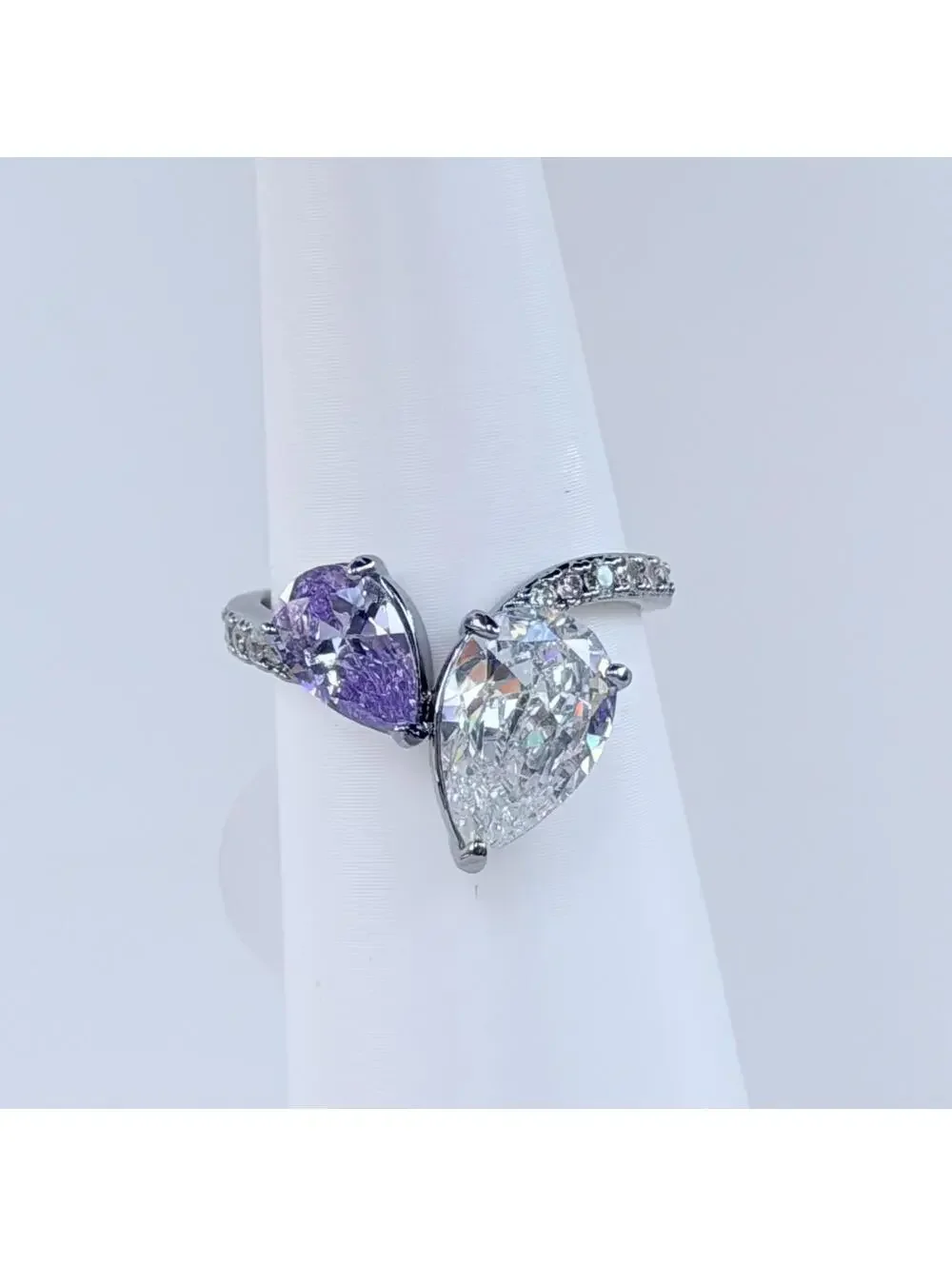 Bomb Party Ring Sz 8 “Peaceful Serenity” Lavender Topaz & CZ on Hematite