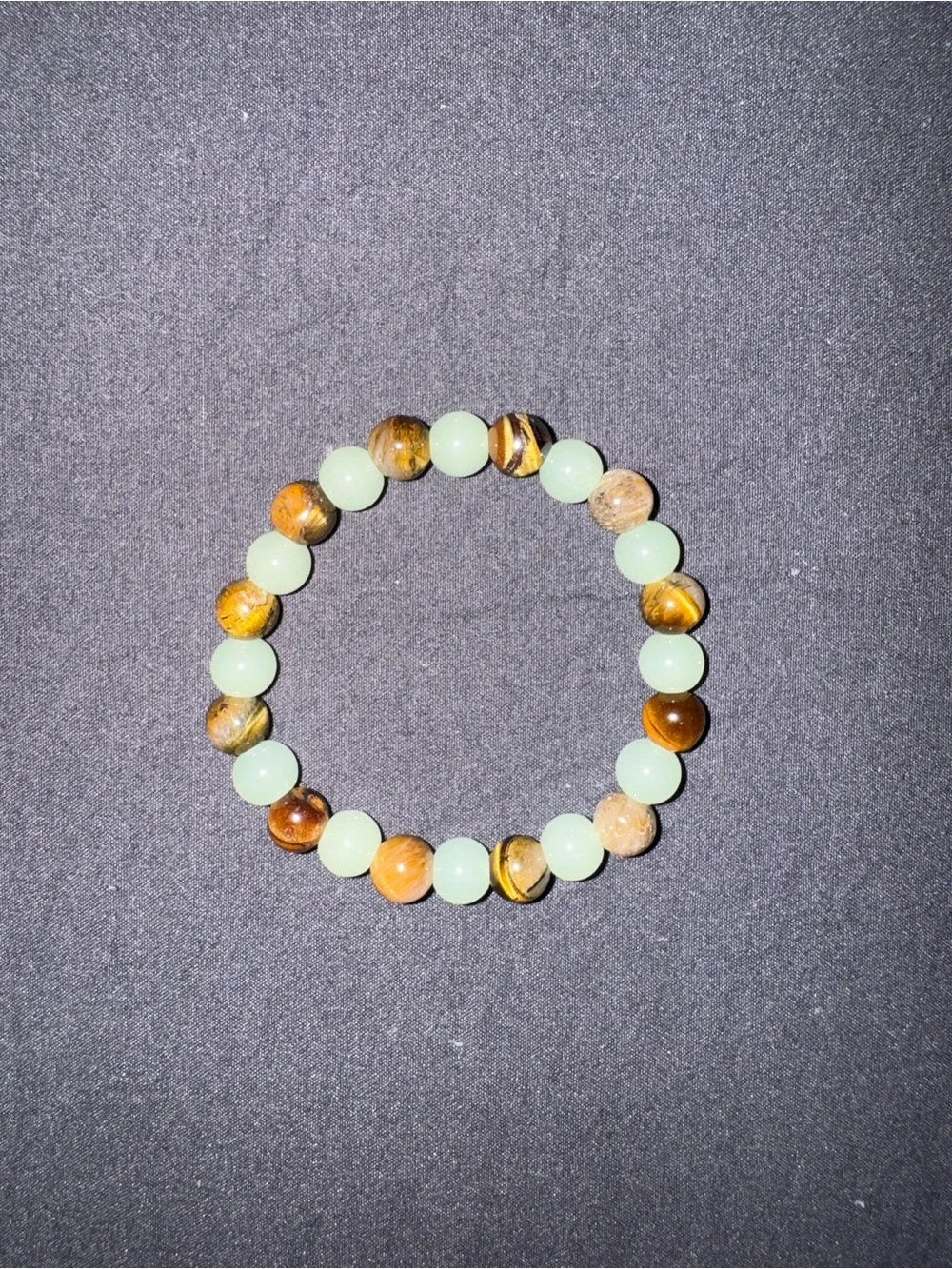 Green Aventurine and Tigers Eye Beaded Stretch Bracelet - Natural Stone