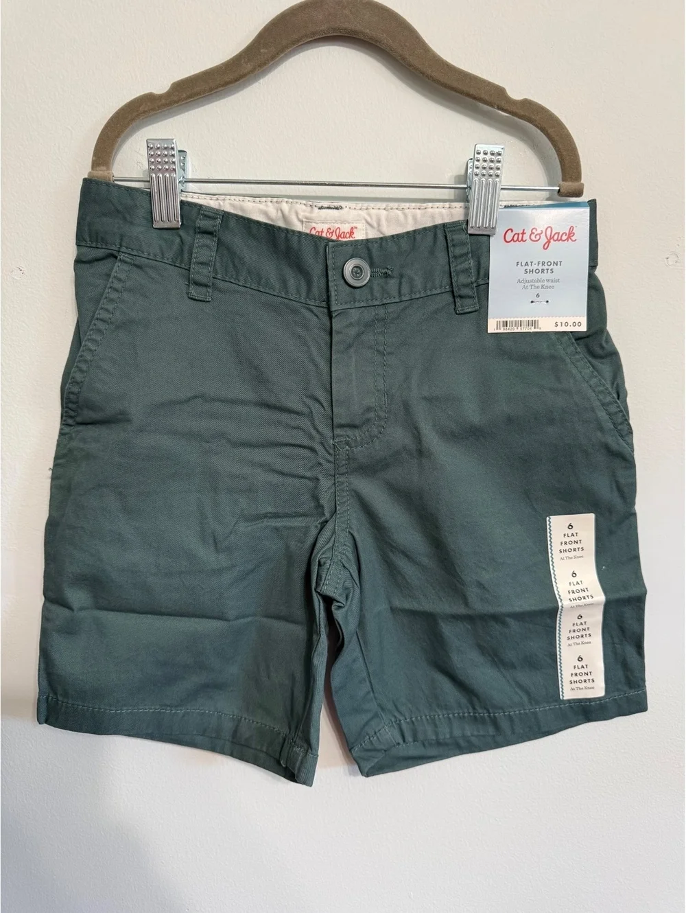 Cat & Jack Boys' Size 6 Flat Front Shorts, Dark Green