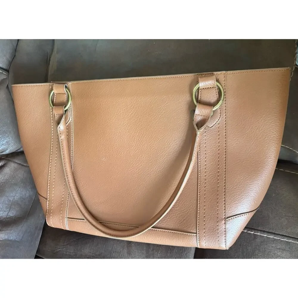 Frye Tote Bag Vegan Leather Camel Brown Large Oversized Carryall Faux Leather