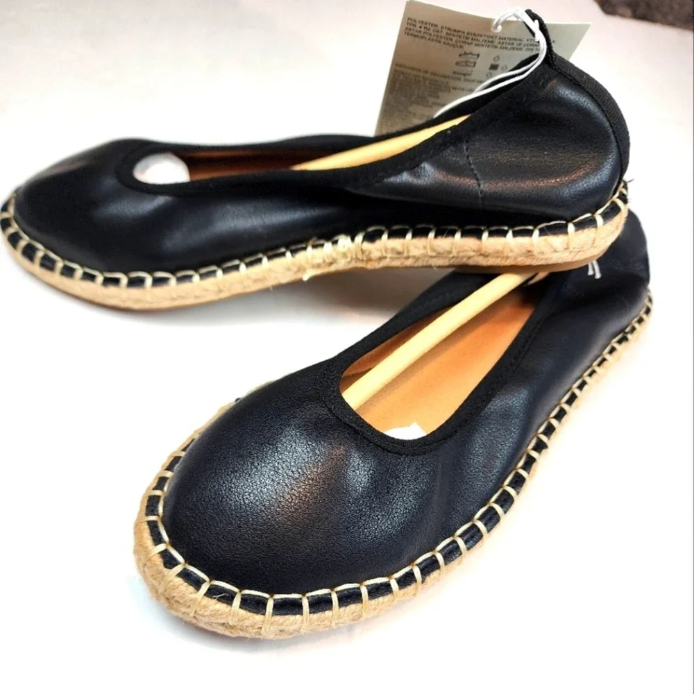 New Black Espadrille Ballet Flats Womens Black Cushion‎ Comfort Slipons Size 6