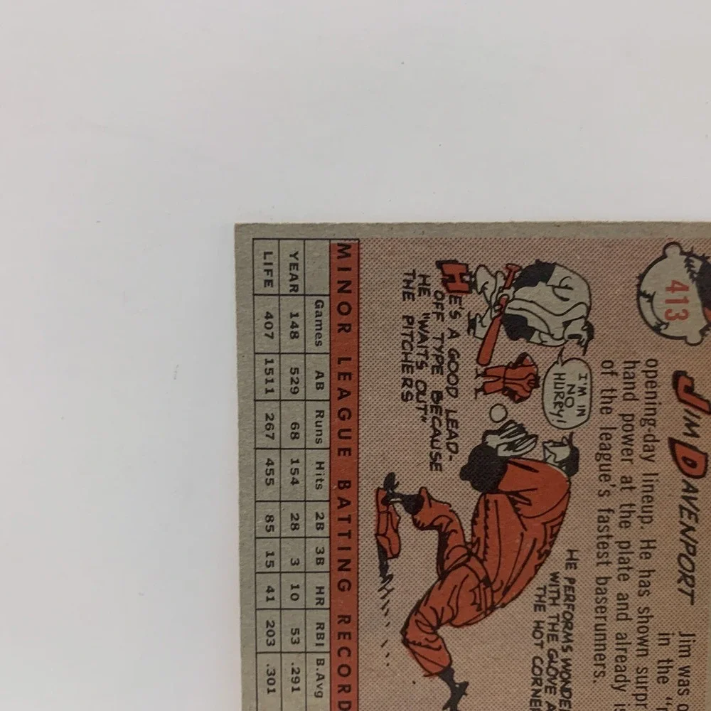 JIM DAVENPORT ROOKIE CARD, San Francisco Giants, #413, 1958 Topps Baseball