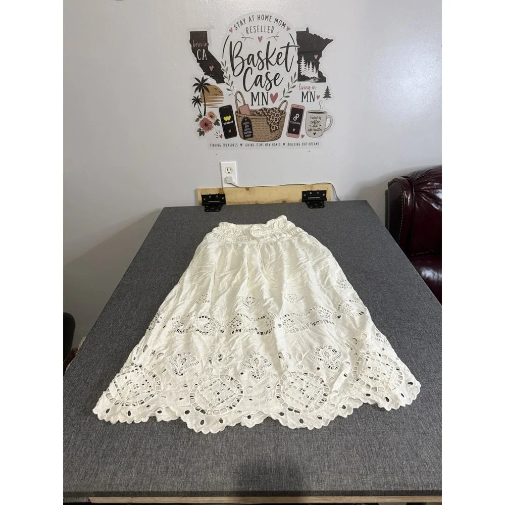 Future Collective White Eyelet Embroidered Maxi Skirt Womens Sz XS Boho Cottage