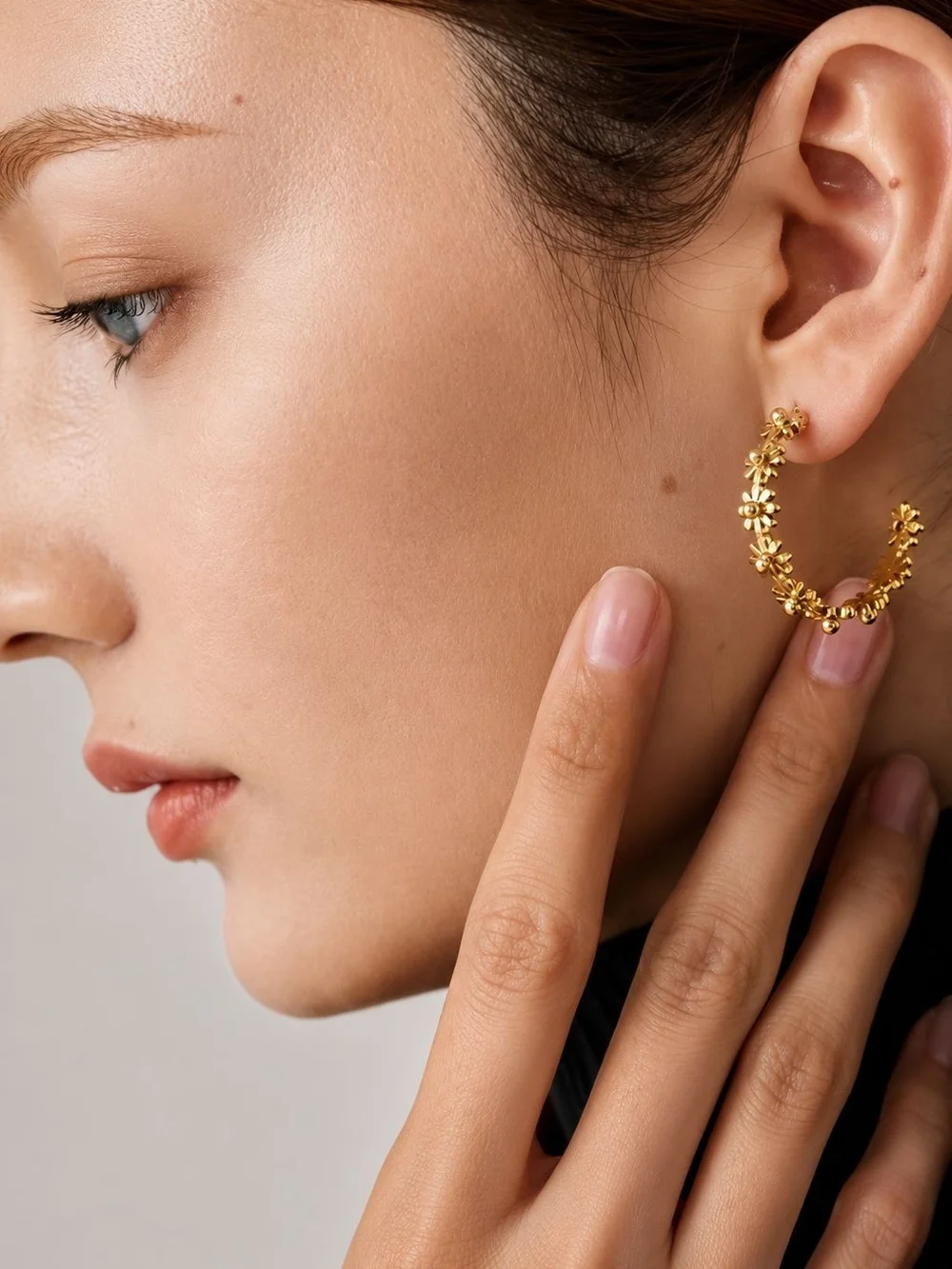 Gold Floral Hoop Earrings