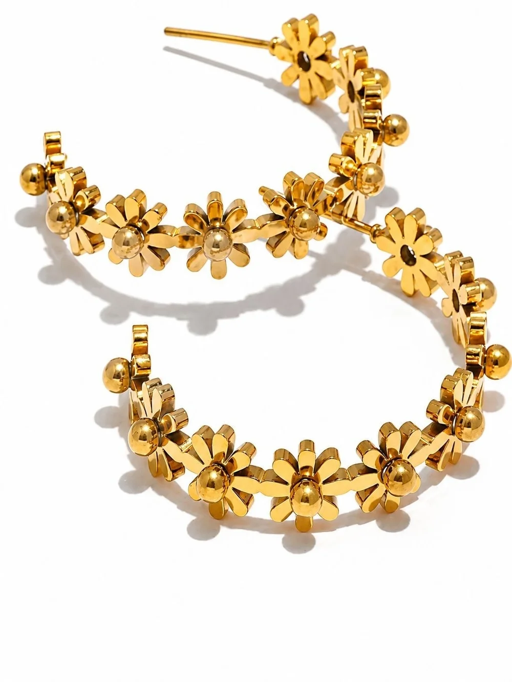 Gold Floral Hoop Earrings