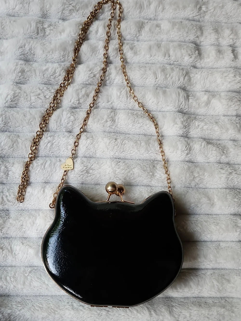 Betsey Johnson Black Cat-Shaped Crossbody Bag with Gold Chain