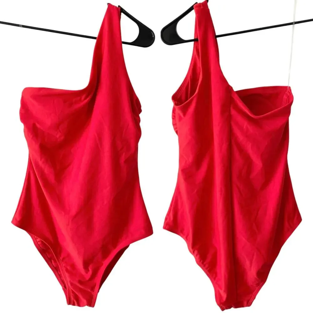 NEW KONA SOL One Shoulder One Piece Swimsuit Red Sz Medium Medium Seat Coverage
