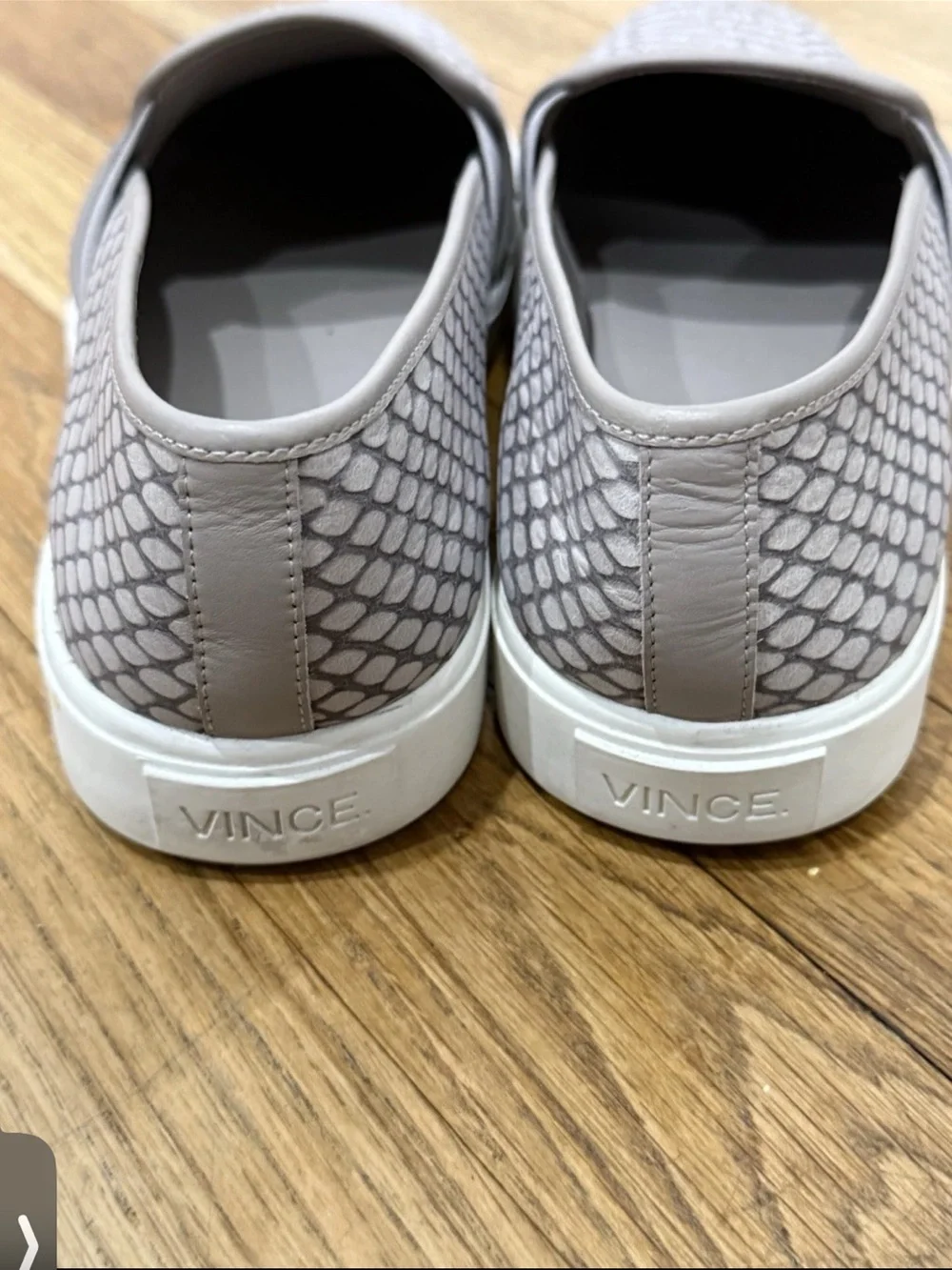 VINCE Grey - Tan Snake Embossed Leather Slip On Sneaker Shoe Women Size 8.5