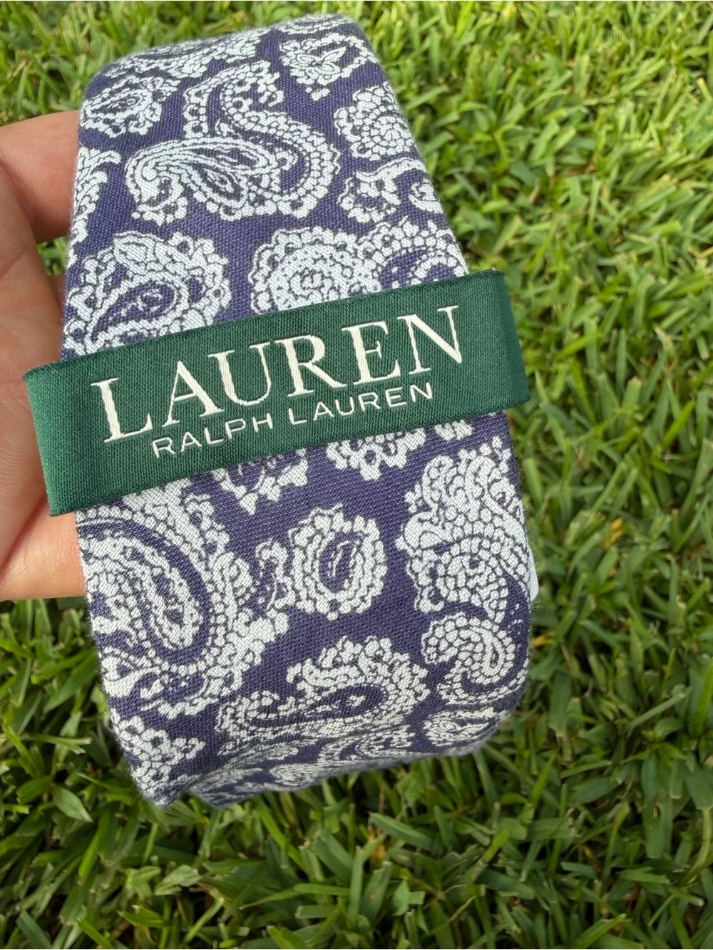 NWT Lauren Ralph Lauren Navy White Paisley Linen Cotton 3” Men’s Tie