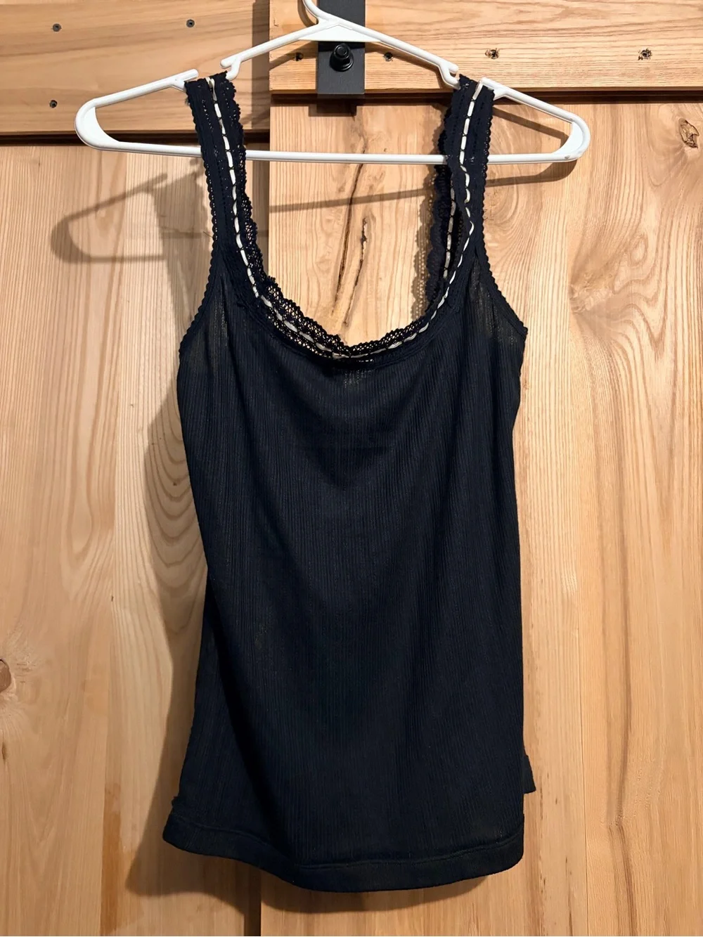 Free People Black Lace-Trim Ribbed Tank Top - Women