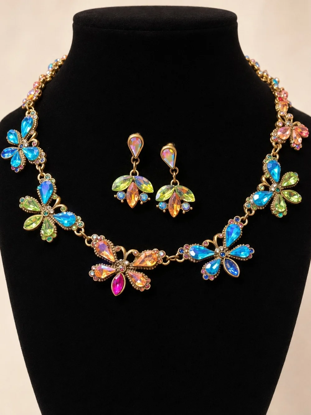 Multicolor AB Crystal Butterfly Necklace & Earrings Set 16