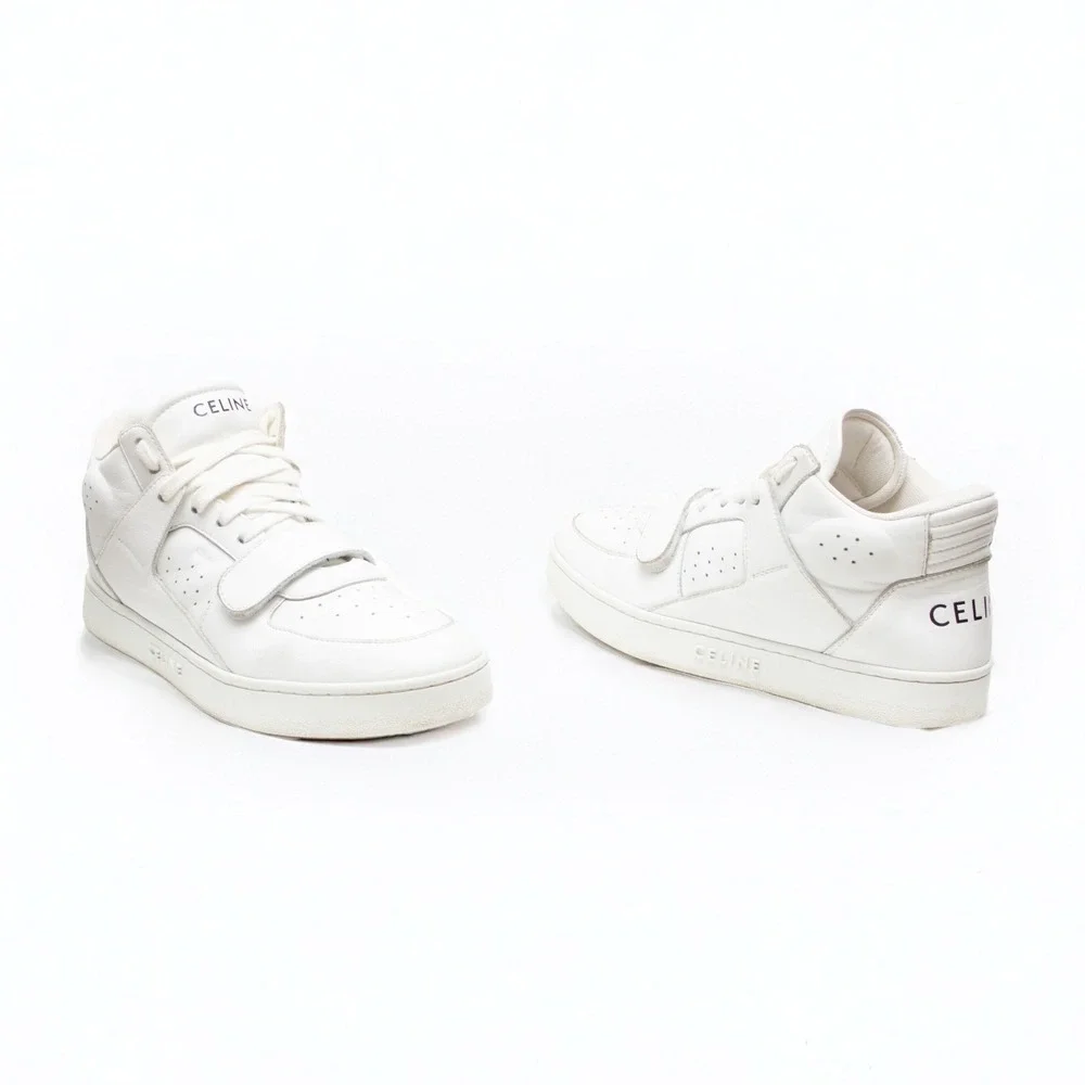CELINE CT-02 Womens White Calf‎ Leather High-Top Logo Sneakers SIZE 37 EU / 7 US