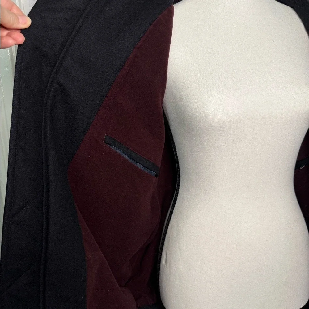 Gant Black Gray Wool Bomber Jacket Coat Leather Collar‎ XL Preppy Classic